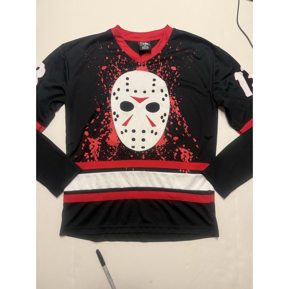 Friday the 13th Jason Voorhees Long‎ Sleeve Hockey Jersey Size Men's S Horror